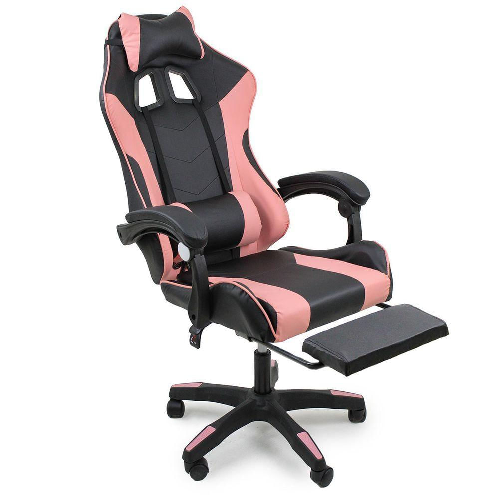 Kit 2 Cadeiras Gamer Stillus Ergonômica Com Apoio Para Os Pés Preto E Rosa