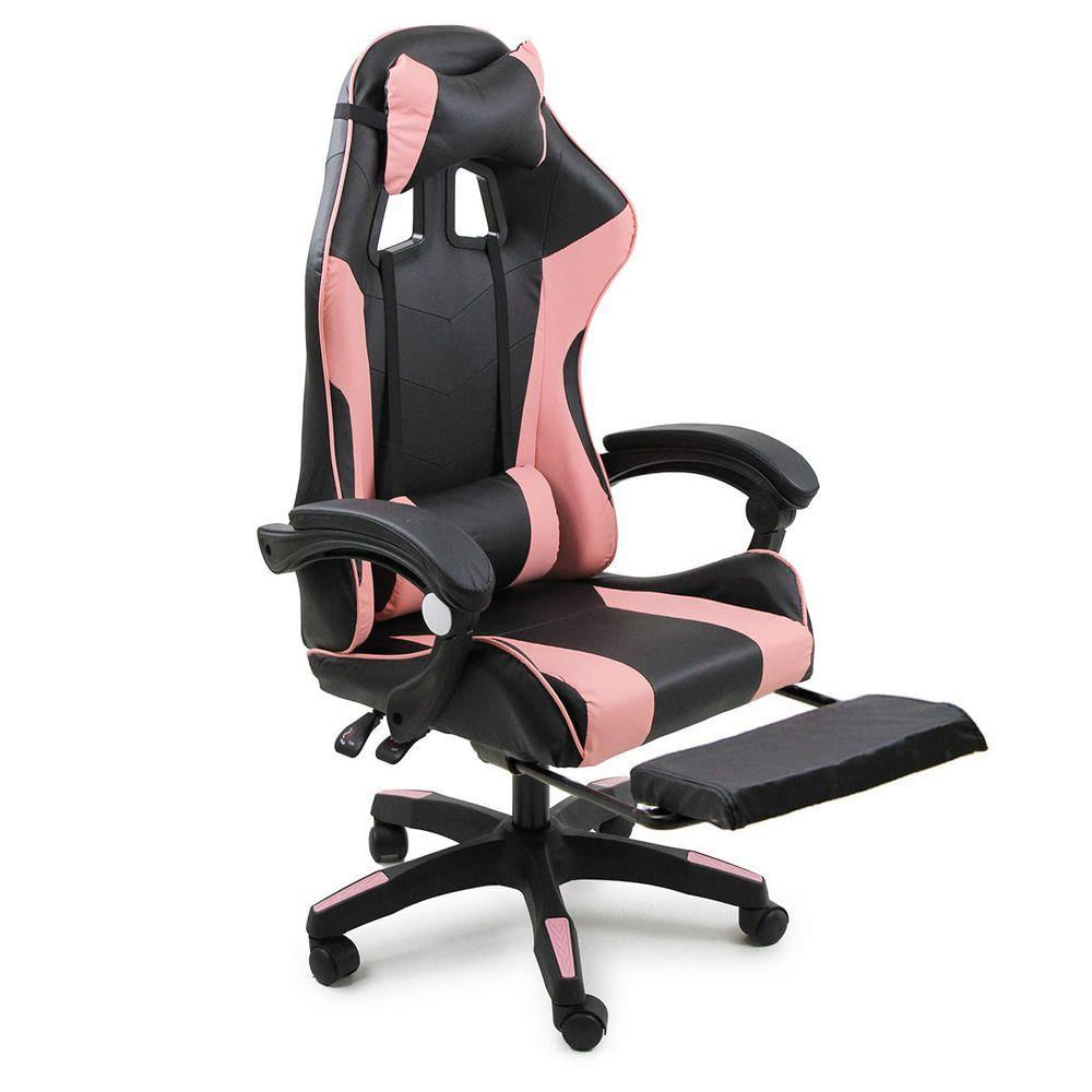 Kit 2 Cadeiras Gamer Stillus Ergonômica Com Apoio Para Os Pés Preto E Rosa