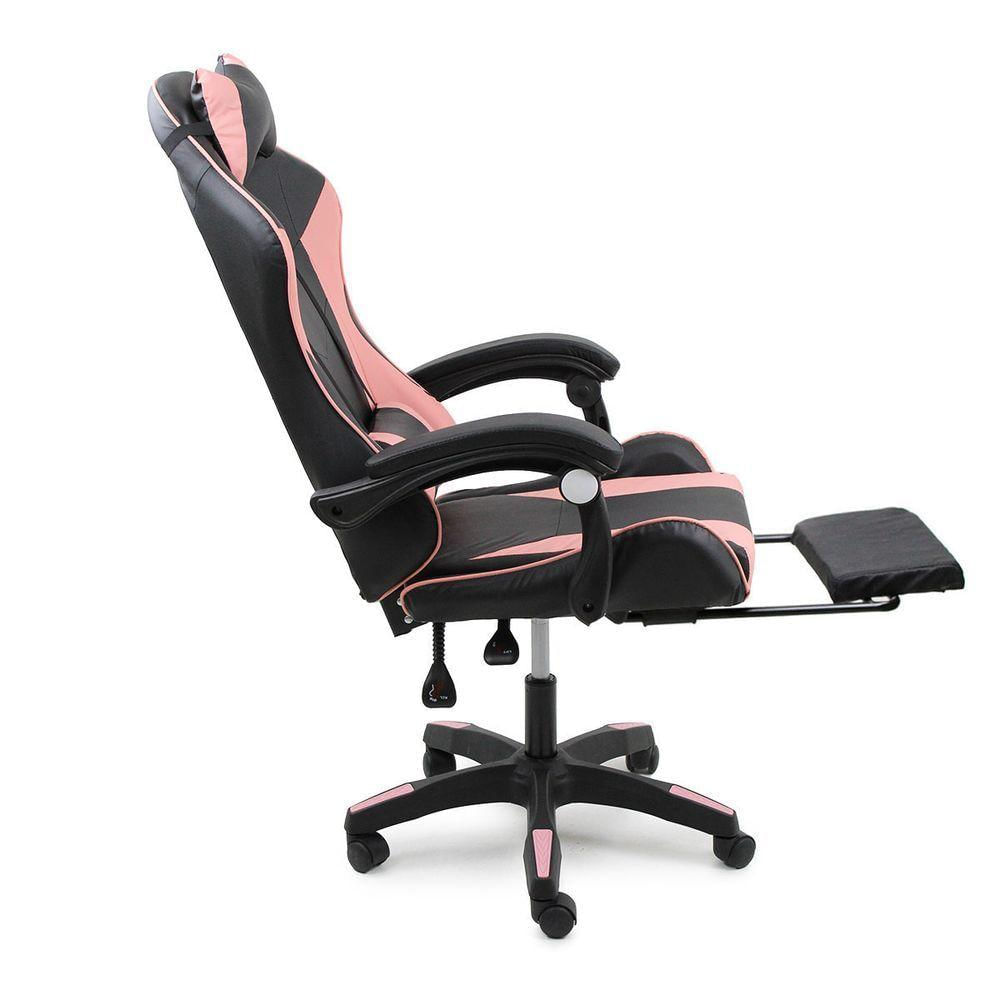 Cadeira Gamer Stillus Ergonômica Com Apoio Para Os Pés Preto E Rosa