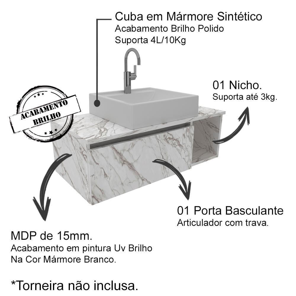 Gabinete Com Cuba Para Banheiro Bn3600x01 Marmore Branco