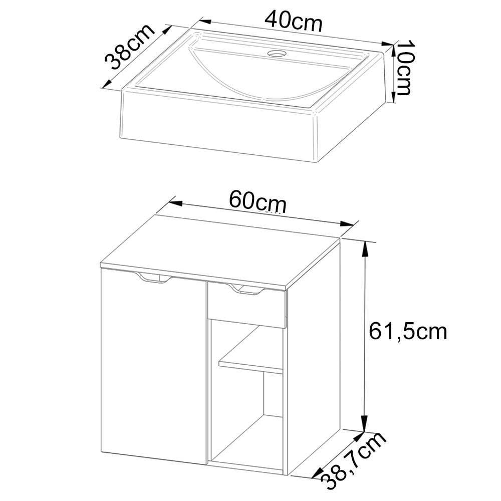 Gabinete Com Cuba Para Banheiro Bn3600x05 Amendoa Branco