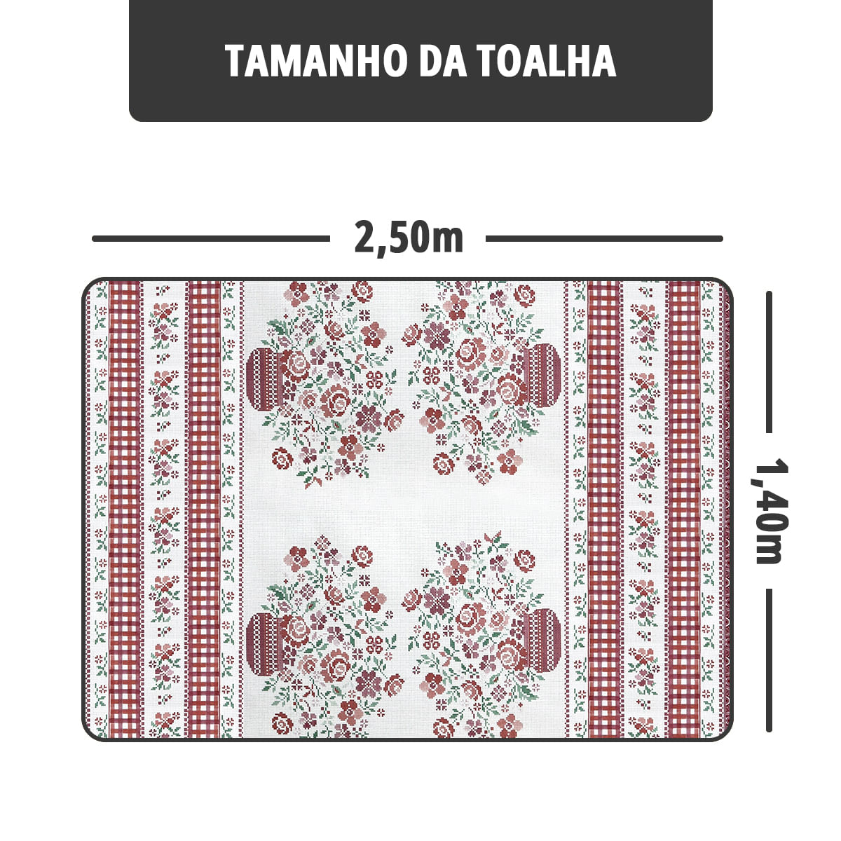 Toalha Mesa Plástica Térmica Bordada Vm 8 E 10 Lugares 2,50