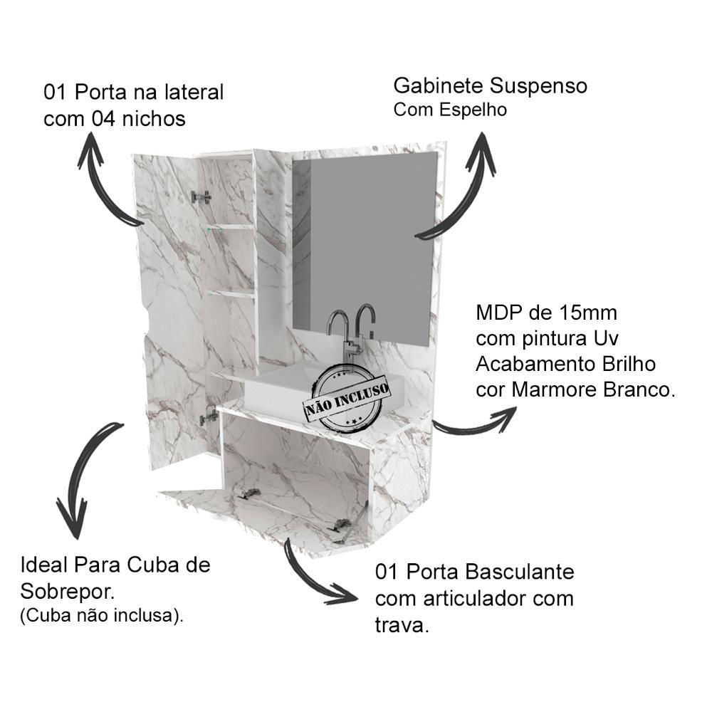 Gabinete Para Cuba De Banheiro Com Espelho Marmore Branco