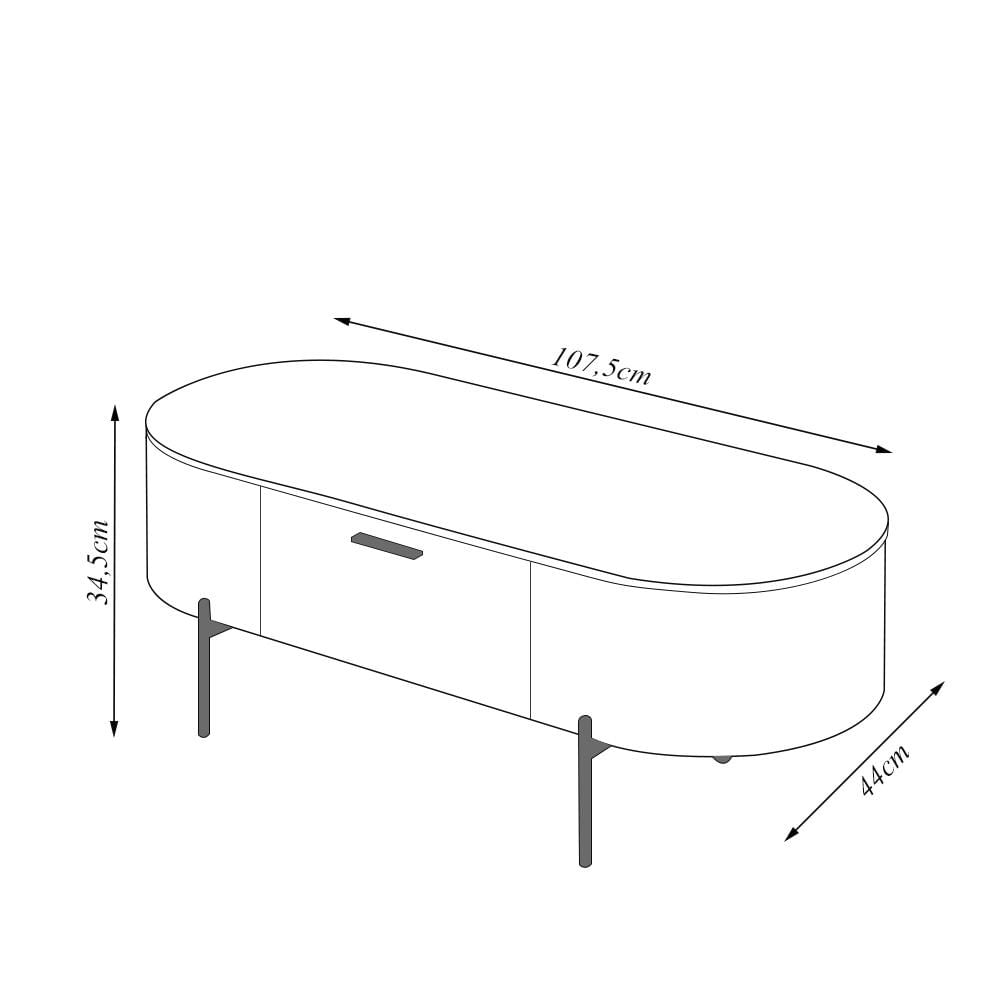 Mesa de Centro Decorativa Bento 1 Gaveta Pés Metálicos Dourados Fendi/Quartzo G18 - Gran Belo