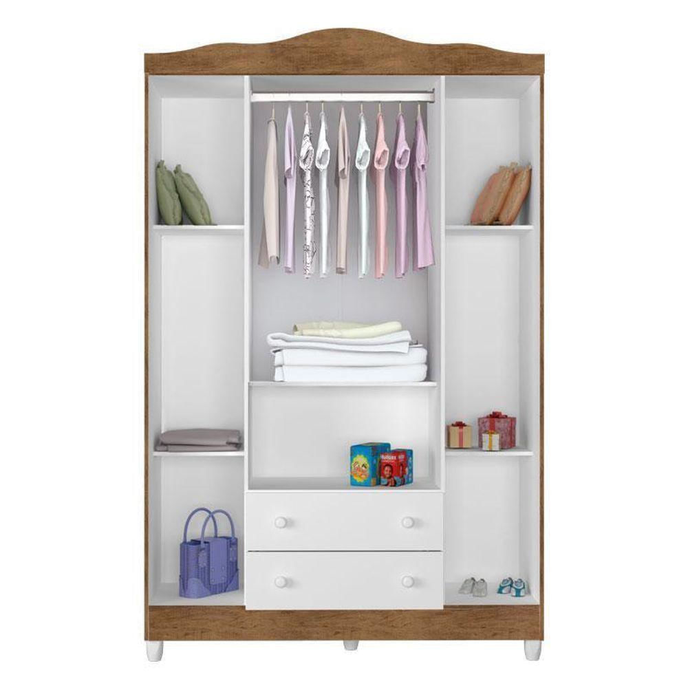 Quarto De Bebê Ariel 4 Portas Com Berço Mirelle Branco Acetinado Amadeirado E Colchão - Carolina