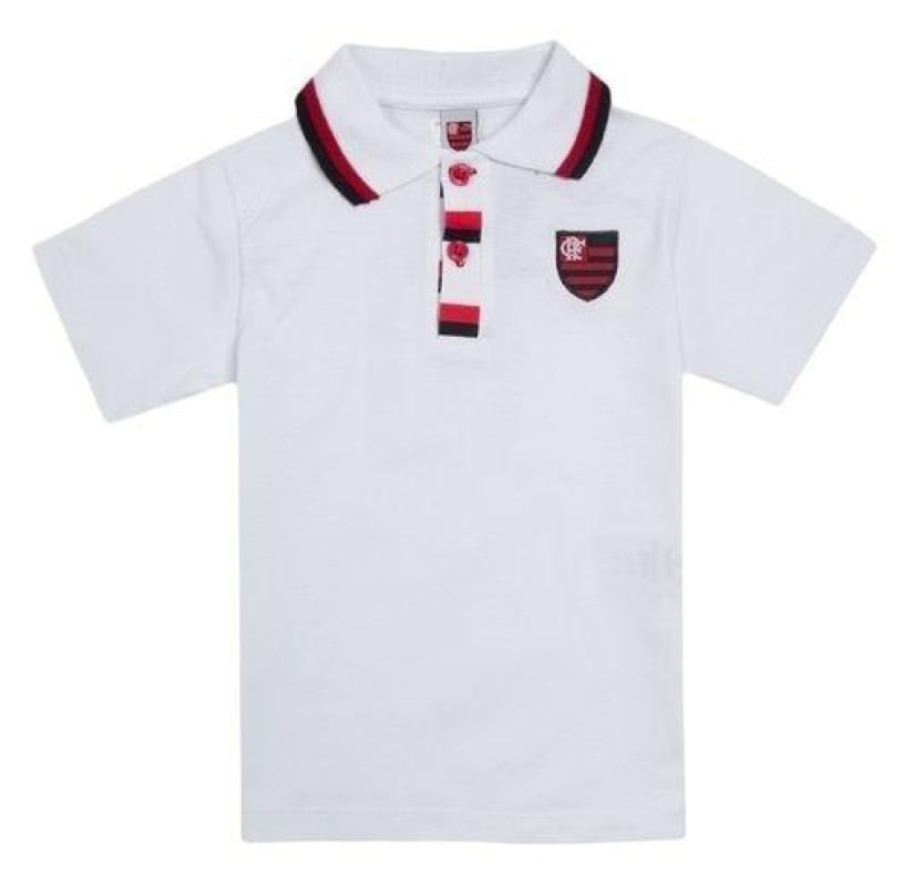 Camisa Polo Infantil Flamengo Branca Oficial Tam 2 / Branco