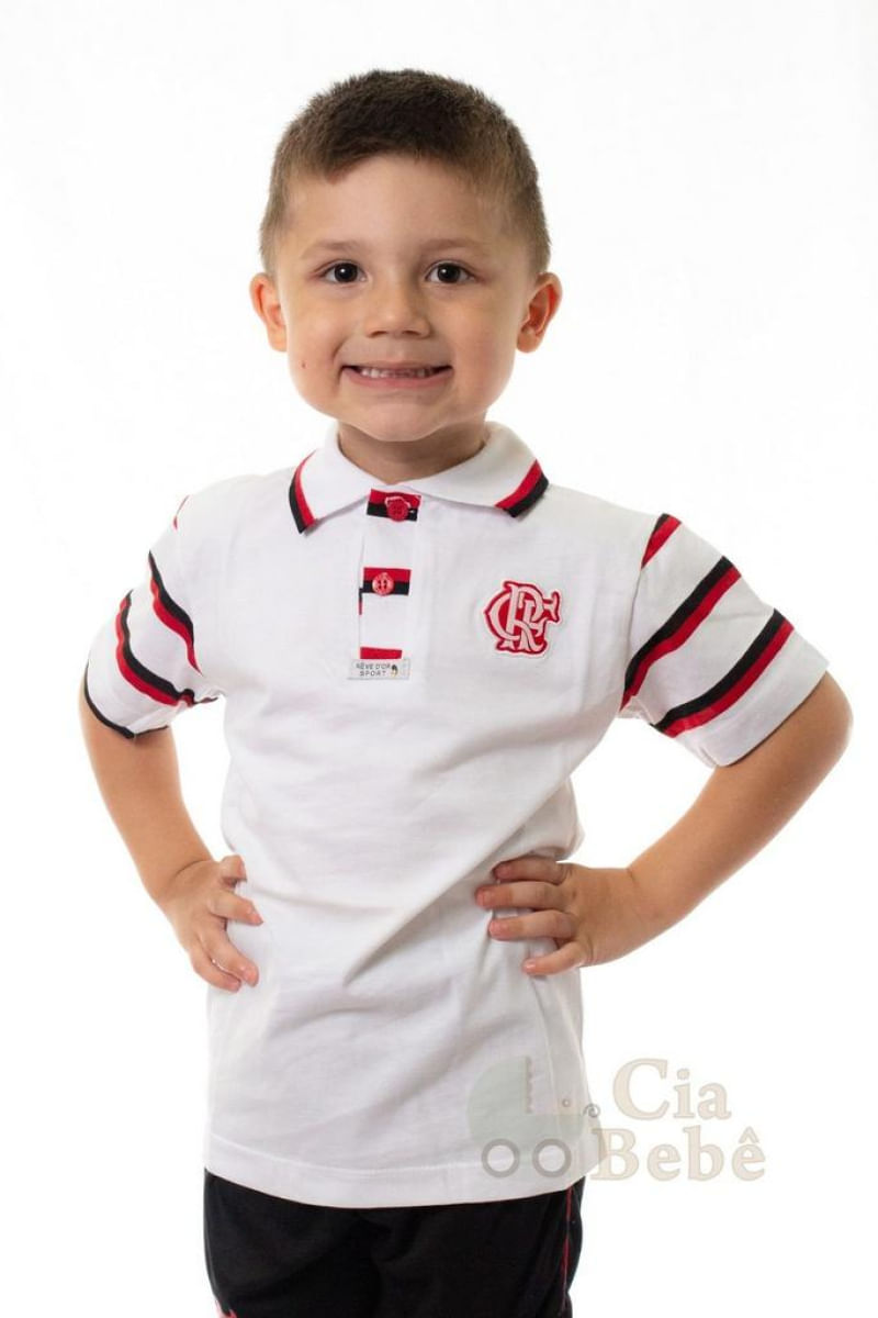 Camisa Polo Infantil Flamengo Branca Oficial Tam 2 / Branco