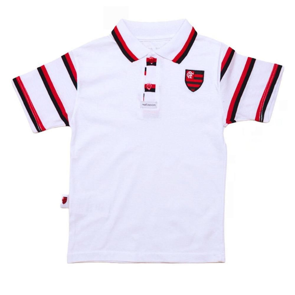 Camisa Polo Infantil Flamengo Branca Oficial Tam 2 / Branco