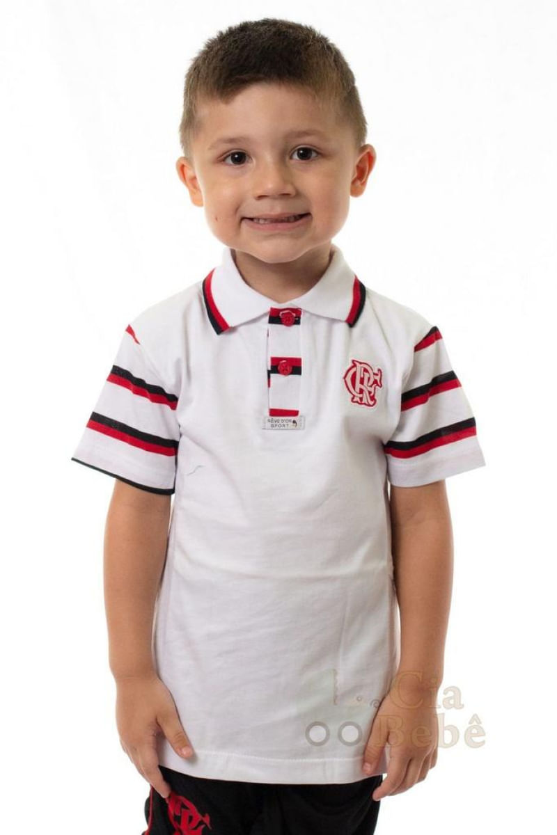 Camisa Polo Infantil Flamengo Branca Oficial Tam 2 / Branco