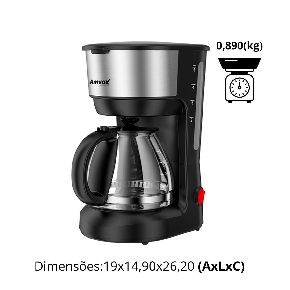 Cafeteira 600W 750ml AMVOX ACF227 18 Xic Prt Inox 110V