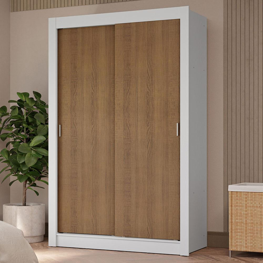 Guarda-Roupa Solteiro 2 Portas de Correr 4 Gavetas Branco/Rustic Vivare Plus Madesa