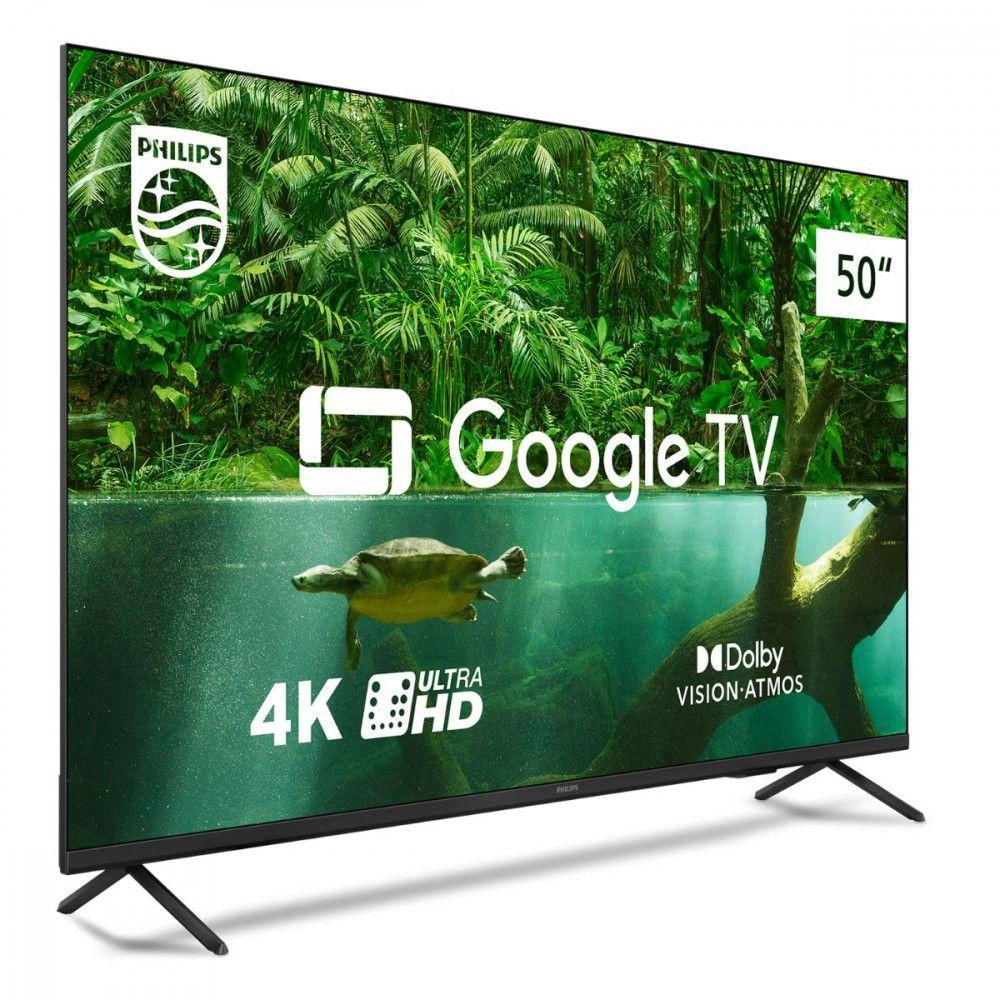 Smart TV Philips 50 4K Google TV Com Comando de Voz Preto Bivolt