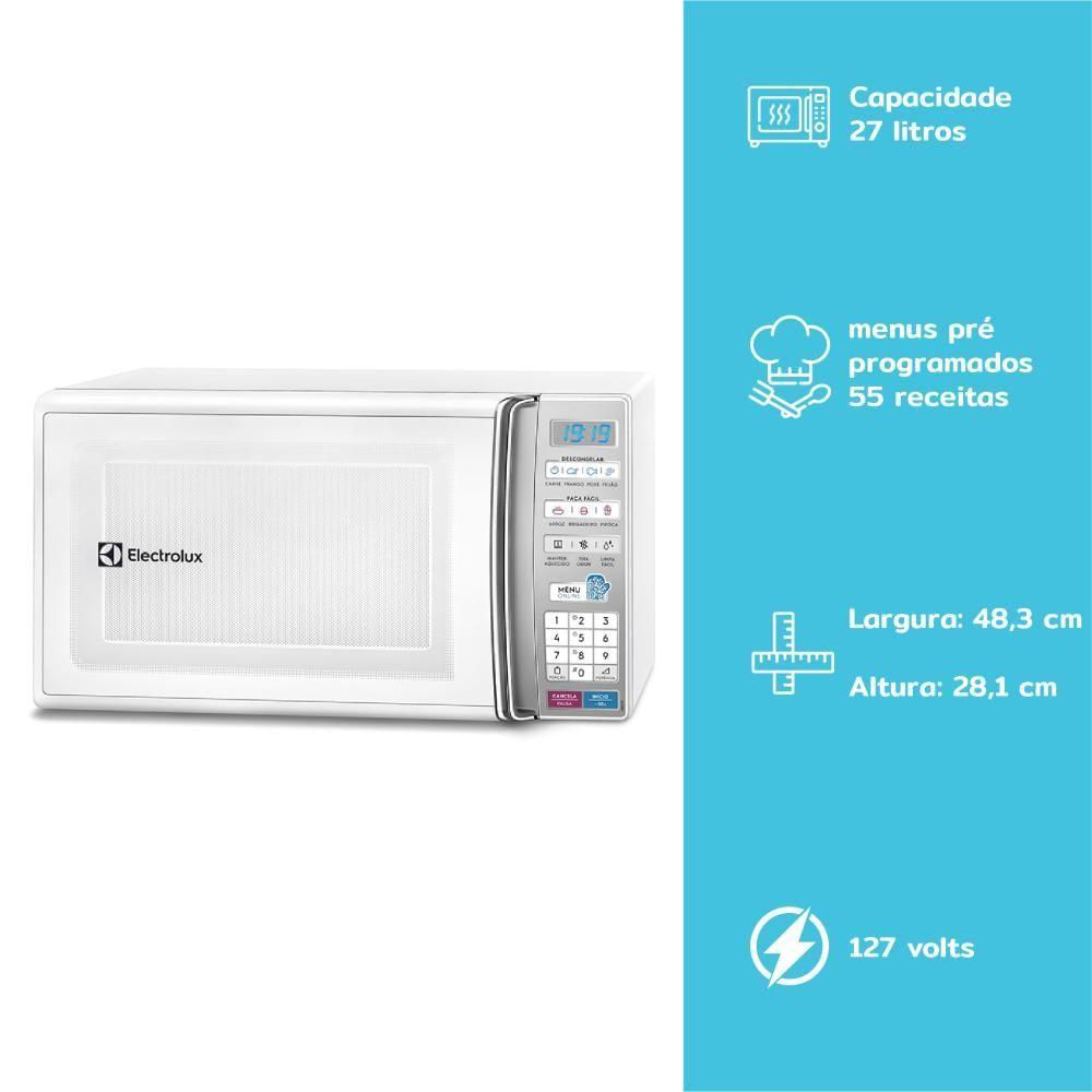 Microondas Electrolux 27 Litros Com 55 Receitas Pré-programadas No Menu Online Branco Mb37r - 127V