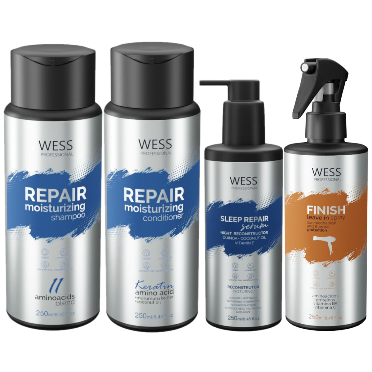 Kit Wess Repair SH 250ml+Cond 250ml+Sleep 250ml+Finish 250ml