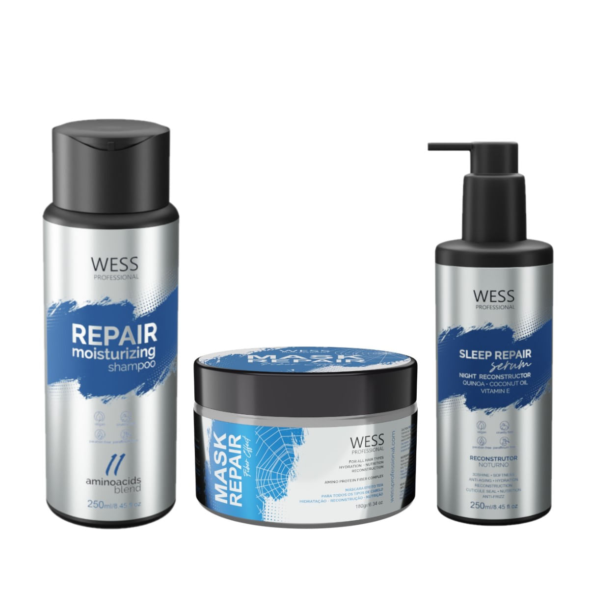 Kit Wess Repair SH 250ml + Mask 180g + Sleep Rep. 250ml