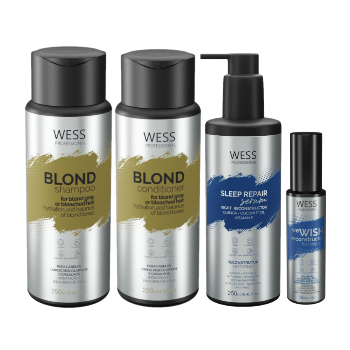 Kit Wess Blond SH 250ml+Cond 250ml+Sleep 250ml+WeWish 50ml