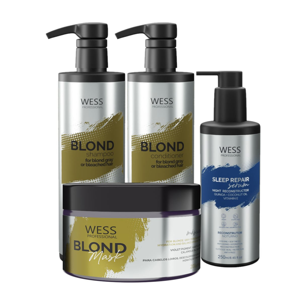 Kit Wess Blond SH 500ml+Cond 500ml+Mask 200ml+Sleep 250ml