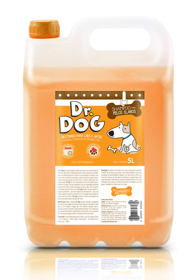 Shampoo Clareador Branqueador Caes &amp; Gatos Hipoalergenico 5 Litros  Dr. Dog