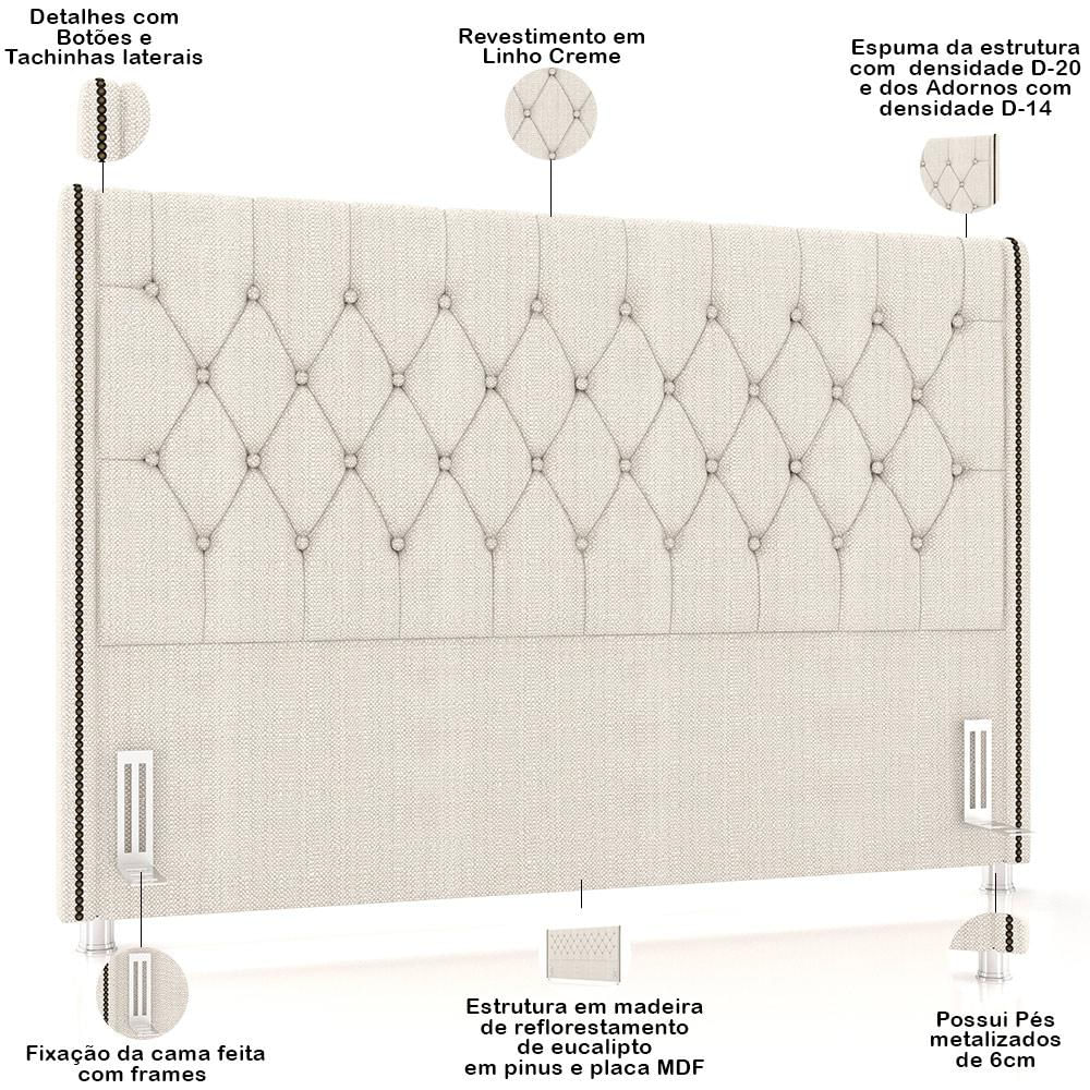 Cabeceira Cama Box Queen 160cm Estofada Frizza P05 Linho Creme - Lyam Decor