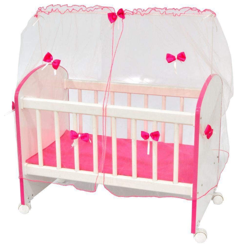 Berço Para Boneca Magia C02 Brinquedo Infantil Branco Rosa - Lyam Decor