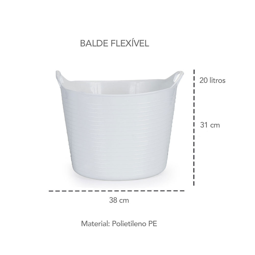 Balde Flexivel Cesto Multiuso Branco Roupa Brinquedos 20L