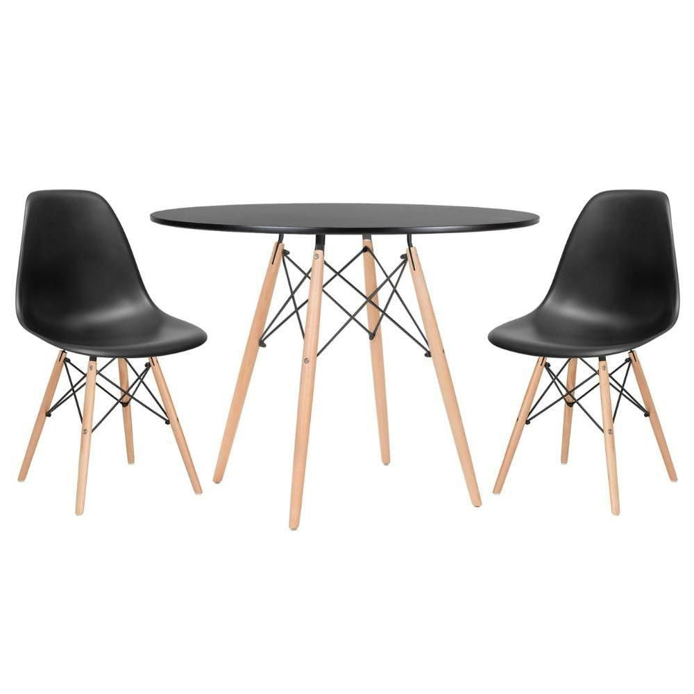 Mesa Redonda Eames 100cm Preto + 2 Cadeiras Preto