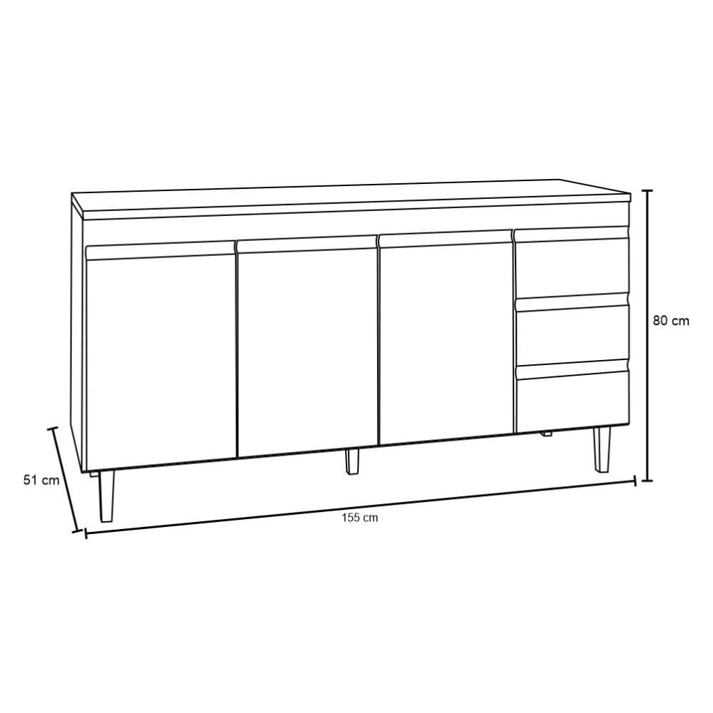 Balcão Gabinete com Pia Inox 150cm 3 Portas 3 Gavetas Andréia Branco - AJL Móveis