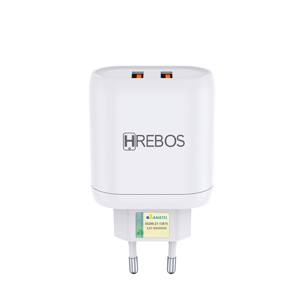 Carregador De Celular Dual Usb Turbo Rápido Power Hrebos Fonte 2 Saídas Branco