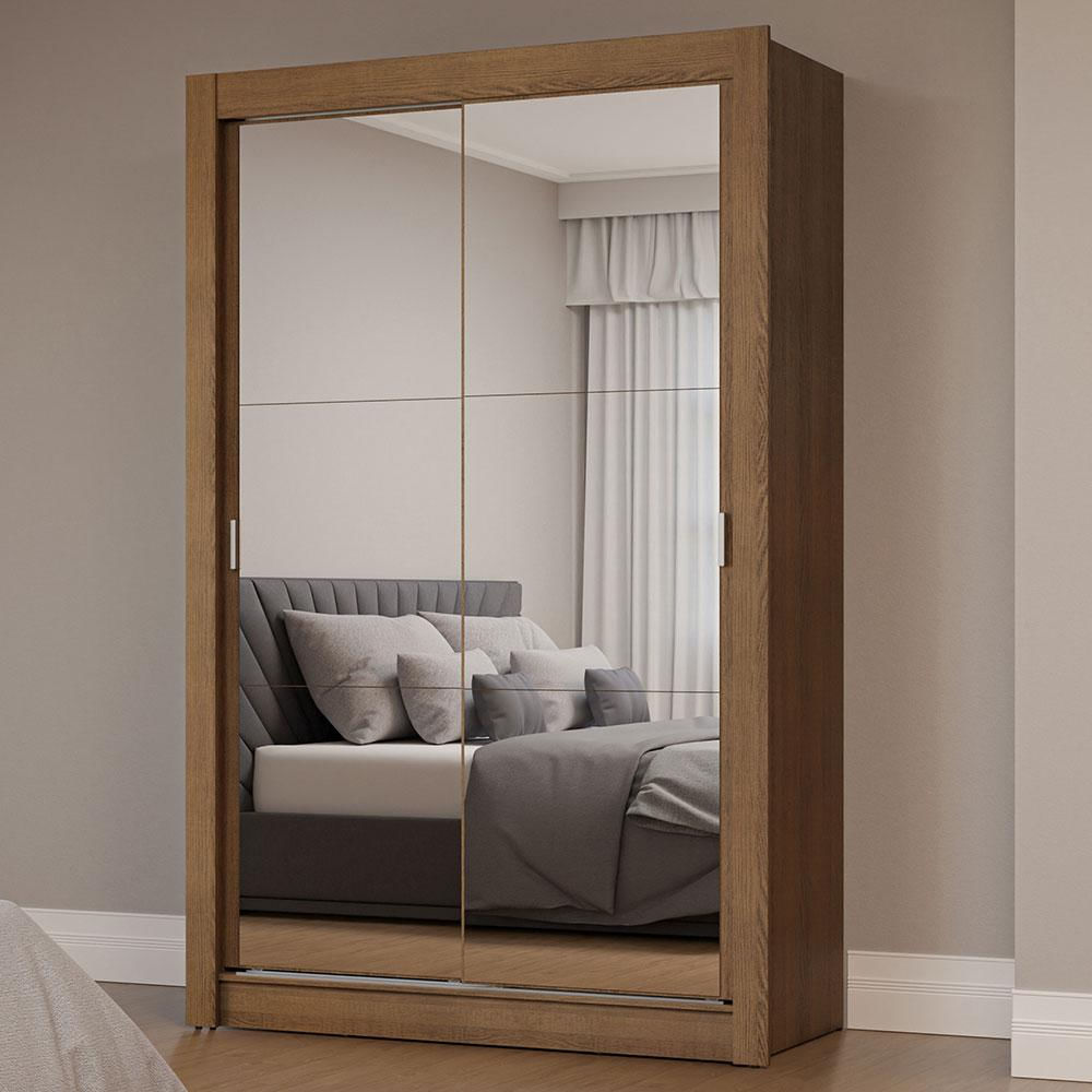 Guarda-Roupa Solteiro 2 Portas de Correr com Espelhos Rustic Milano Madesa