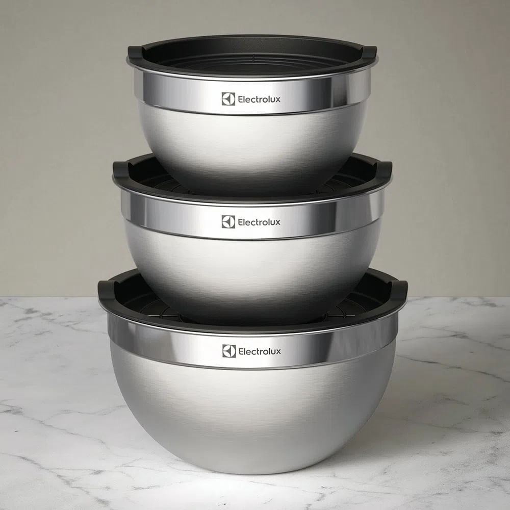 KIT ELECTROLUX CONJUNTO 8 FACAS C/CEPO E CONJUNTO 3 BOWLS C/TAMPA PLÁSTICA