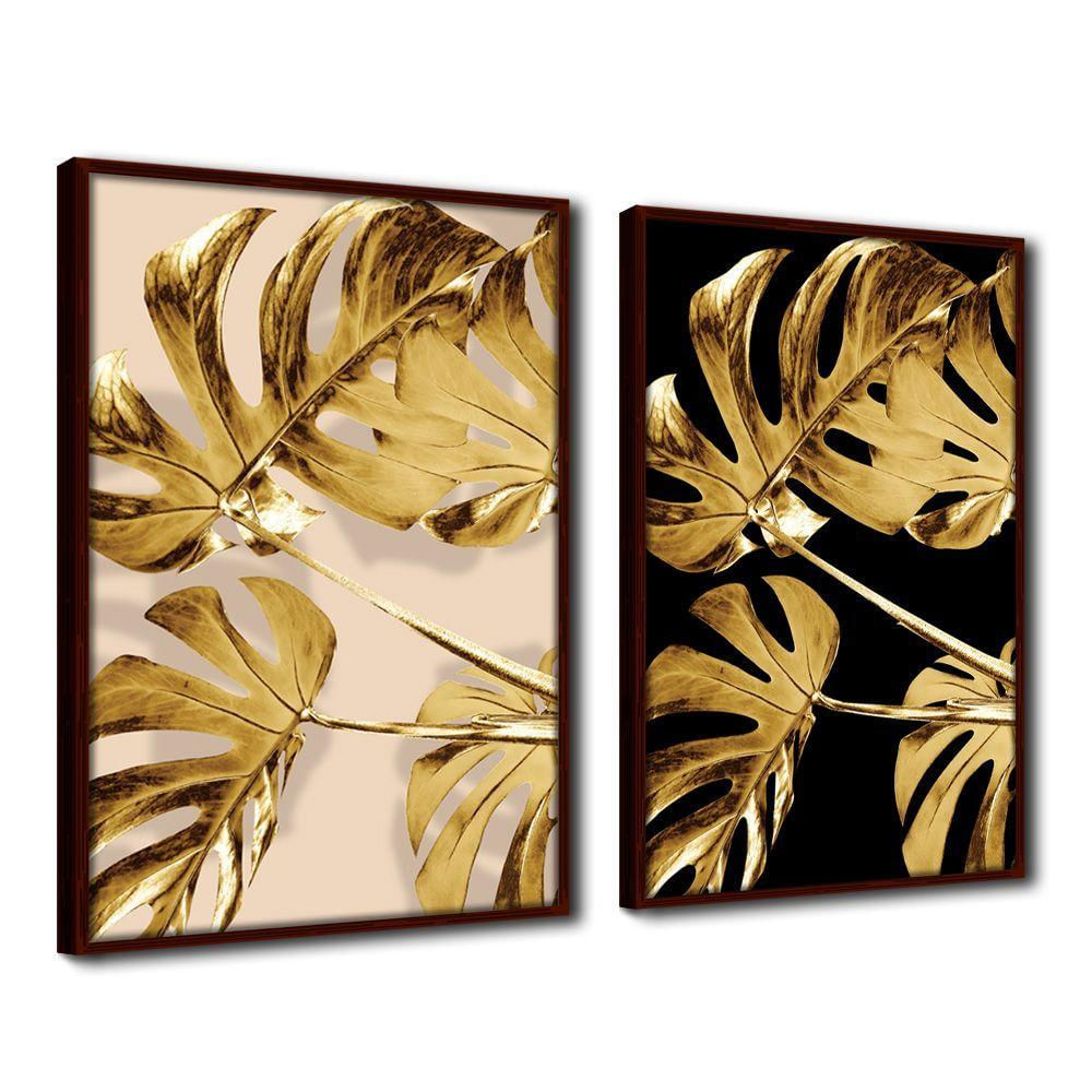 Quadro Premium Cx Alta Folhas de Ouro 1 2un 40x60 Moldura Madeira