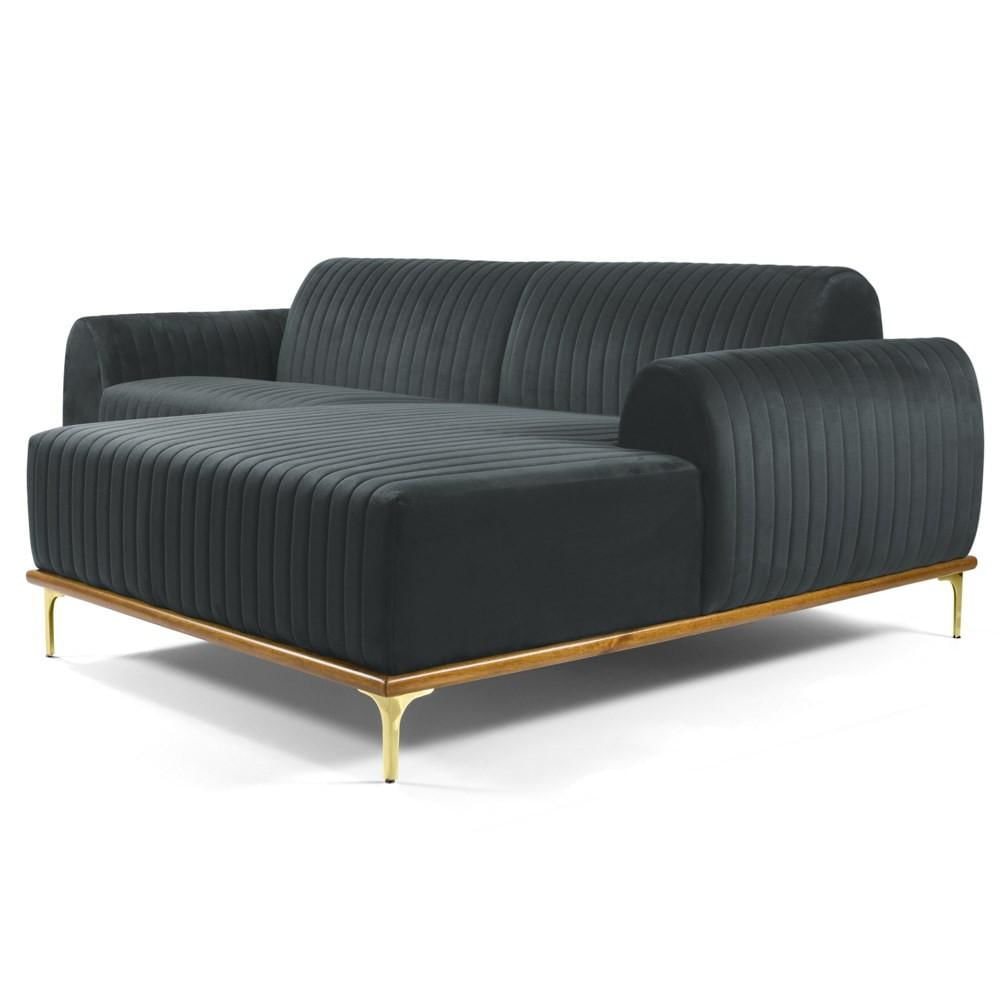 Sofá 320cm 5 Lugares com Chaise Direito Pés Gold Molino C-317 Veludo Cinza - Domi