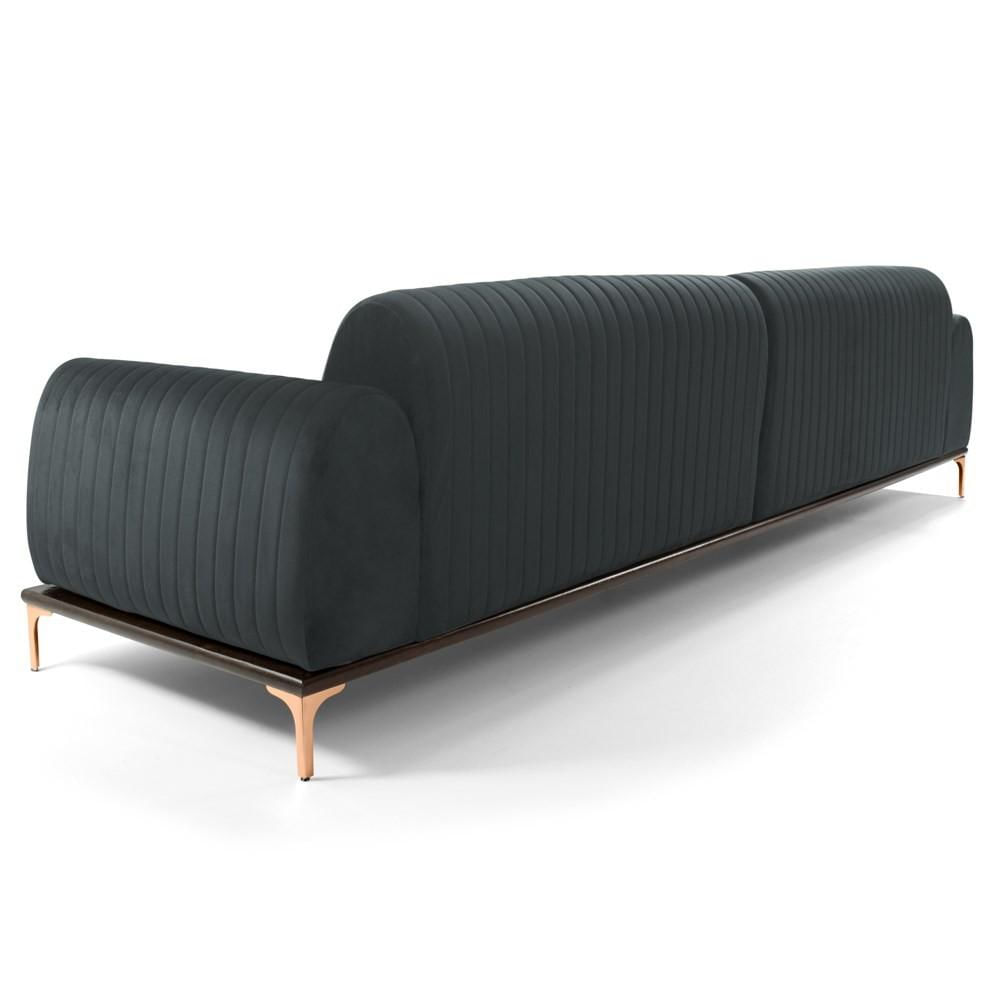 Sofá 320cm 5 Lugares com Chaise Direito Pés Gold Molino C-317 Veludo Cinza - Domi