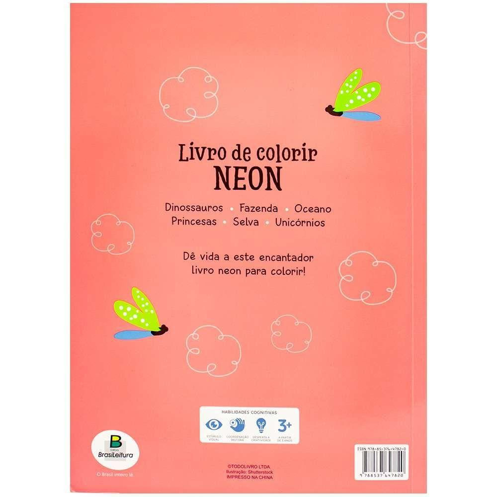 Livro De Colorir Neon Fazenda Com Canetas Fluorescentes