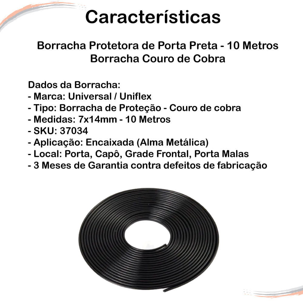 Borracha Couro de Cobra Proteção da porta 7X14 mm preta 10 m