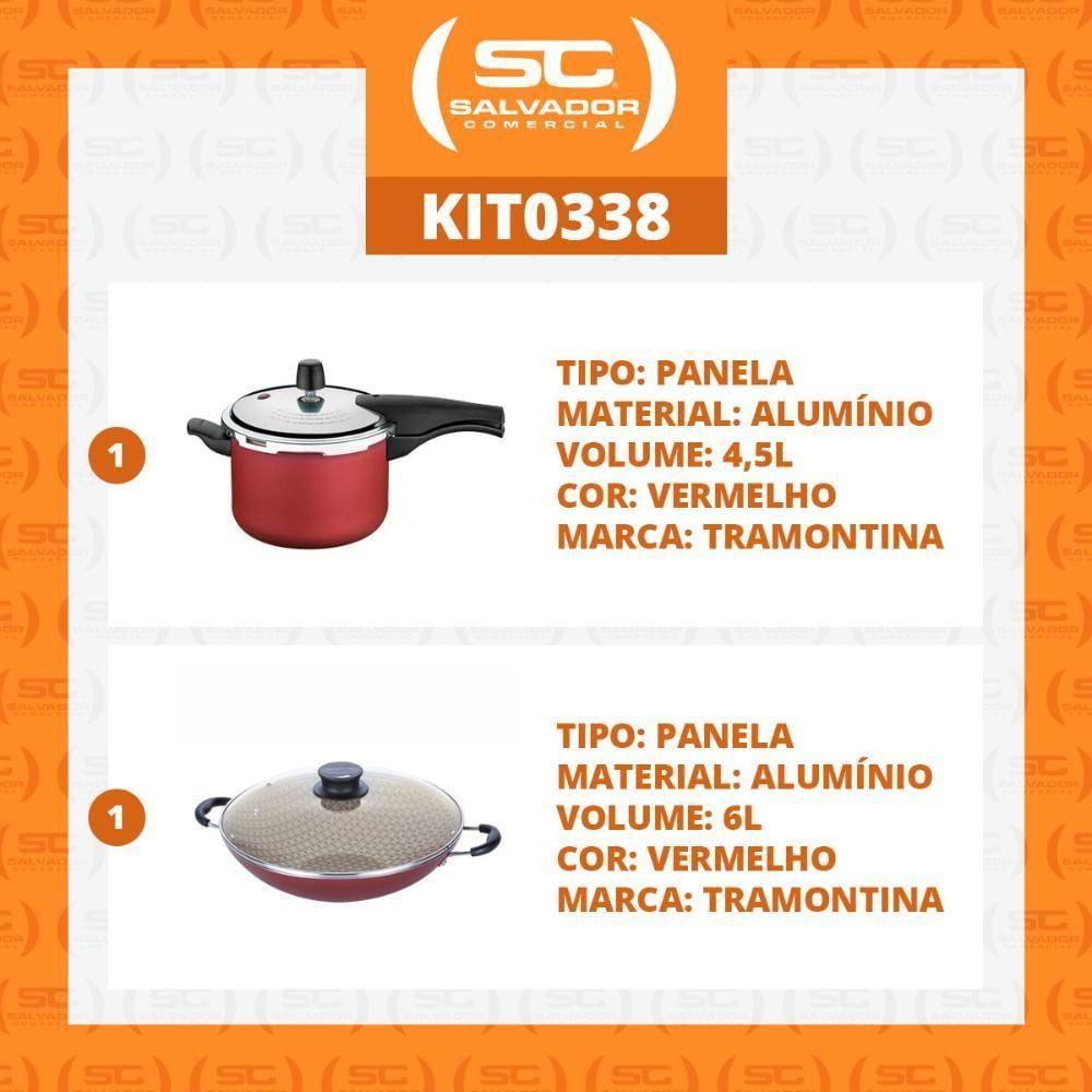 Kit - Panela De Pressão 4,5l Vancouver Vermelha + 1 Panela Wok 36cm - Tramontina