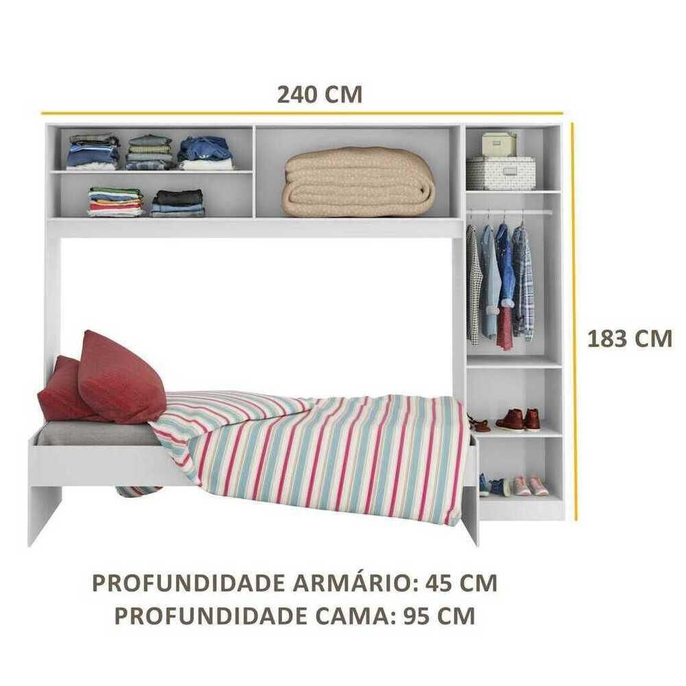 Cama Solteiro Com Guarda-roupa Para Colchão 88 X 188 Cm Multimóveis Branca