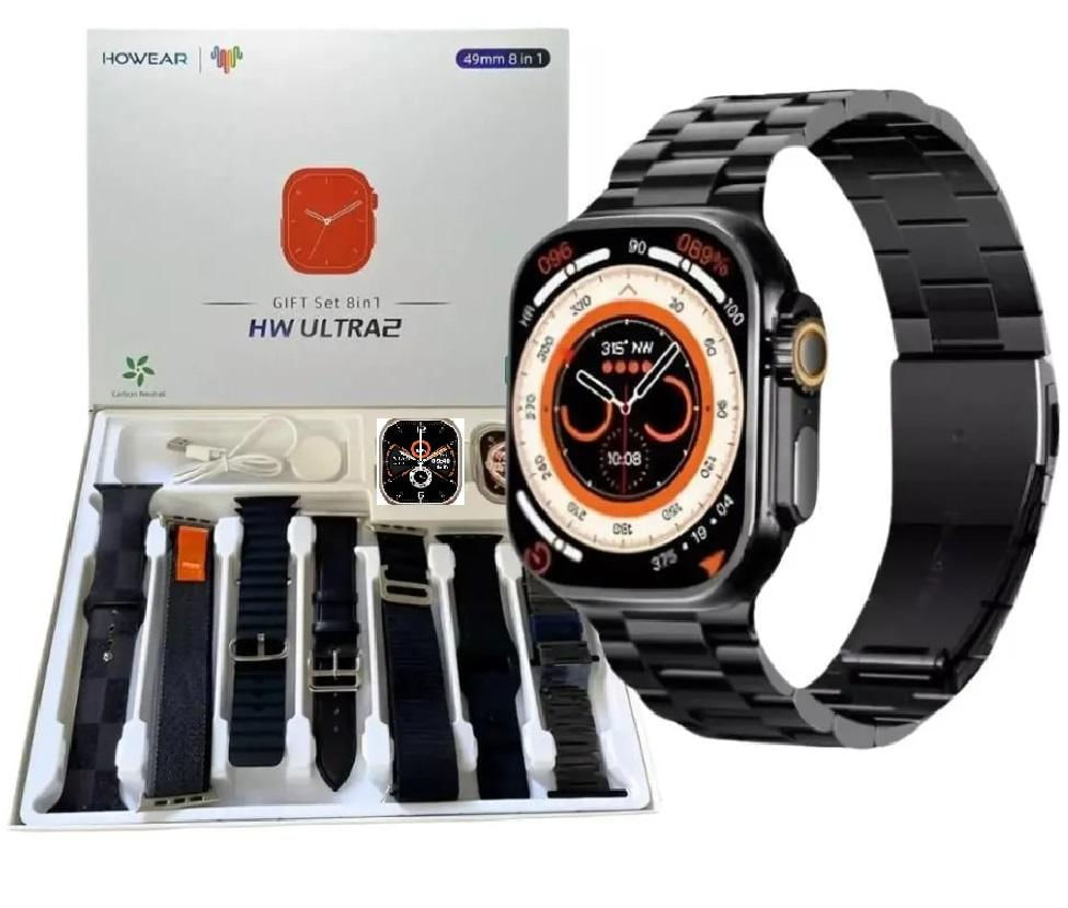 Relogio Smartwatch Hw Ultra2 49mm 8x1 +7 Pulseiras Com Chat Gpt - Preto