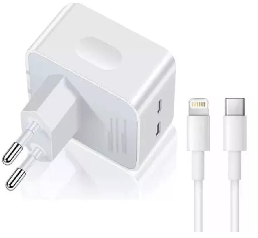 Carregador Turbo Duplo Usb-c Compativel iPad e iPhone 12 13 14 - 40w