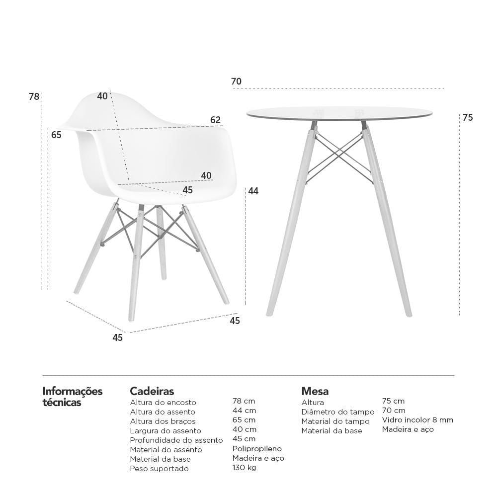 Mesa Redonda Tampo De Vidro 70 Cm + 4 Cadeiras Cinza Claro