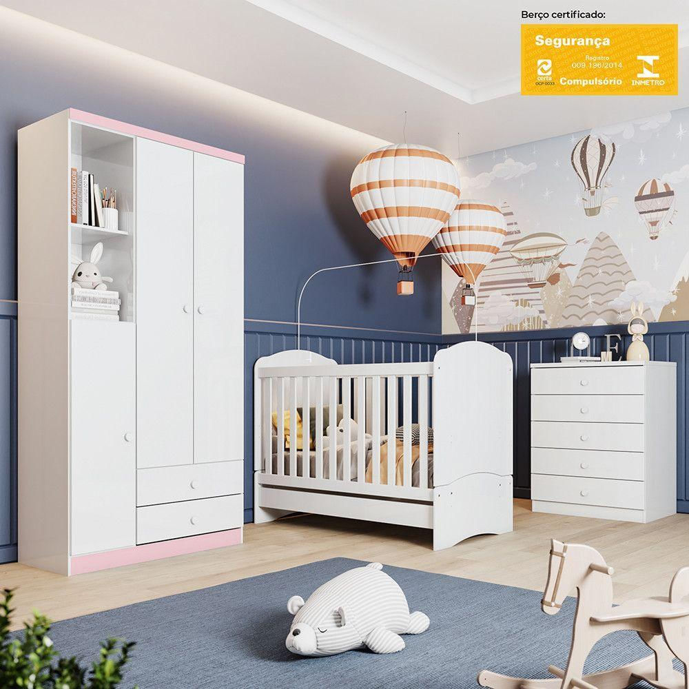 Quarto Infantil Pimpolho Branco/branco E Rosa Chá Ii