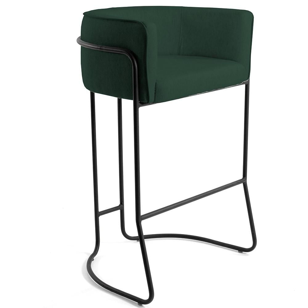 Banqueta Decorativa Fixa Base de Aço Preto Betina D02 Linho Verde Musgo C-117 - Lyam Decor