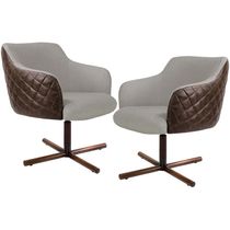 Kit 02 Poltronas Giratória Base X Jade D02 Linho Bege C-107 Tressê Corano Marrom - Lyam Decor