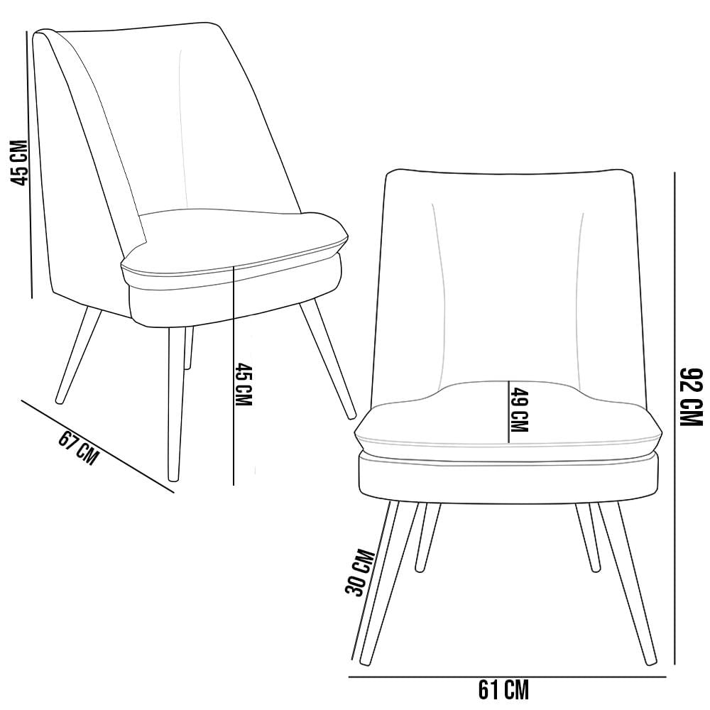 Kit 02 Poltronas Pérsia Pés Palito D02 Linho Cinza Escuro C-416 Corano Marrom B-38 - Lyam Decor