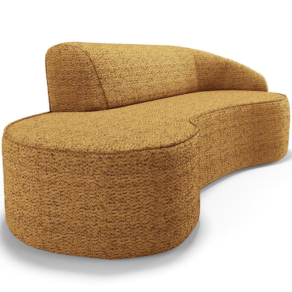 Sofá 3 Lugares Curvo Sala de Estar Living Firenze Direito D02 Prime Bouclê Mostarda 230cm PB-03 - Lyam Decor