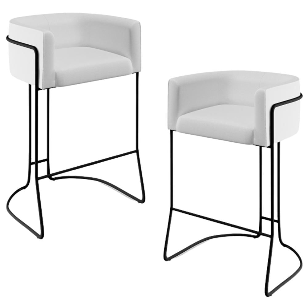 Kit 02 Banquetas Decorativas Fixas Base De Aço Preto Betina D02 Corano Branco C-12 - Lyam Decor