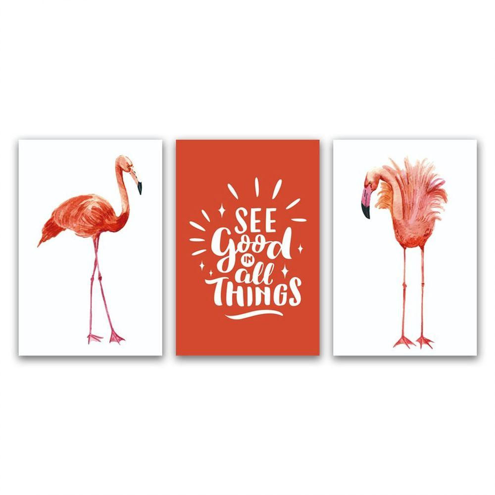 Kit Placas Quadros Decorativos 3 Pçs 20x30 Amor De Flamingos