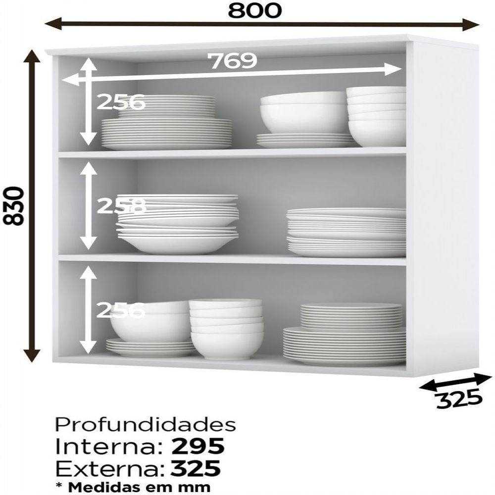 Armário de Cozinha 80cm Vidro 2 Portas Nova York Henn Branco