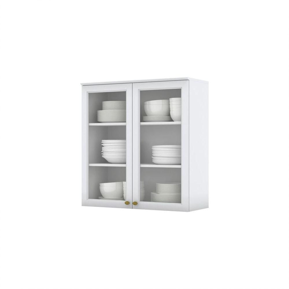 Armário de Cozinha 80cm Vidro 2 Portas Nova York Henn Branco