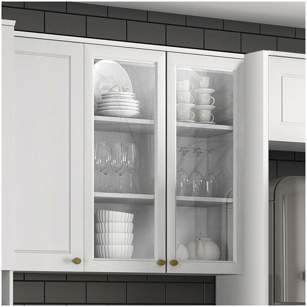 Armário de Cozinha 80cm Vidro 2 Portas Nova York Henn Branco